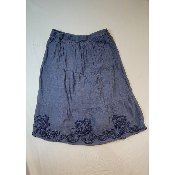 Studio West Apparel Women's Chambray Skirt Size Medium Blue Embroidered Vintage - Picture 1 of 14